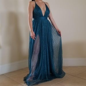 NEW TEAL LACE SHEER MAXI DRESS